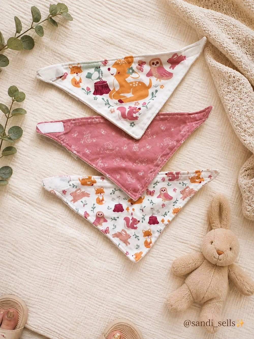 Woodland Friends Baby Bandana Bibs - Pink & Cream Set